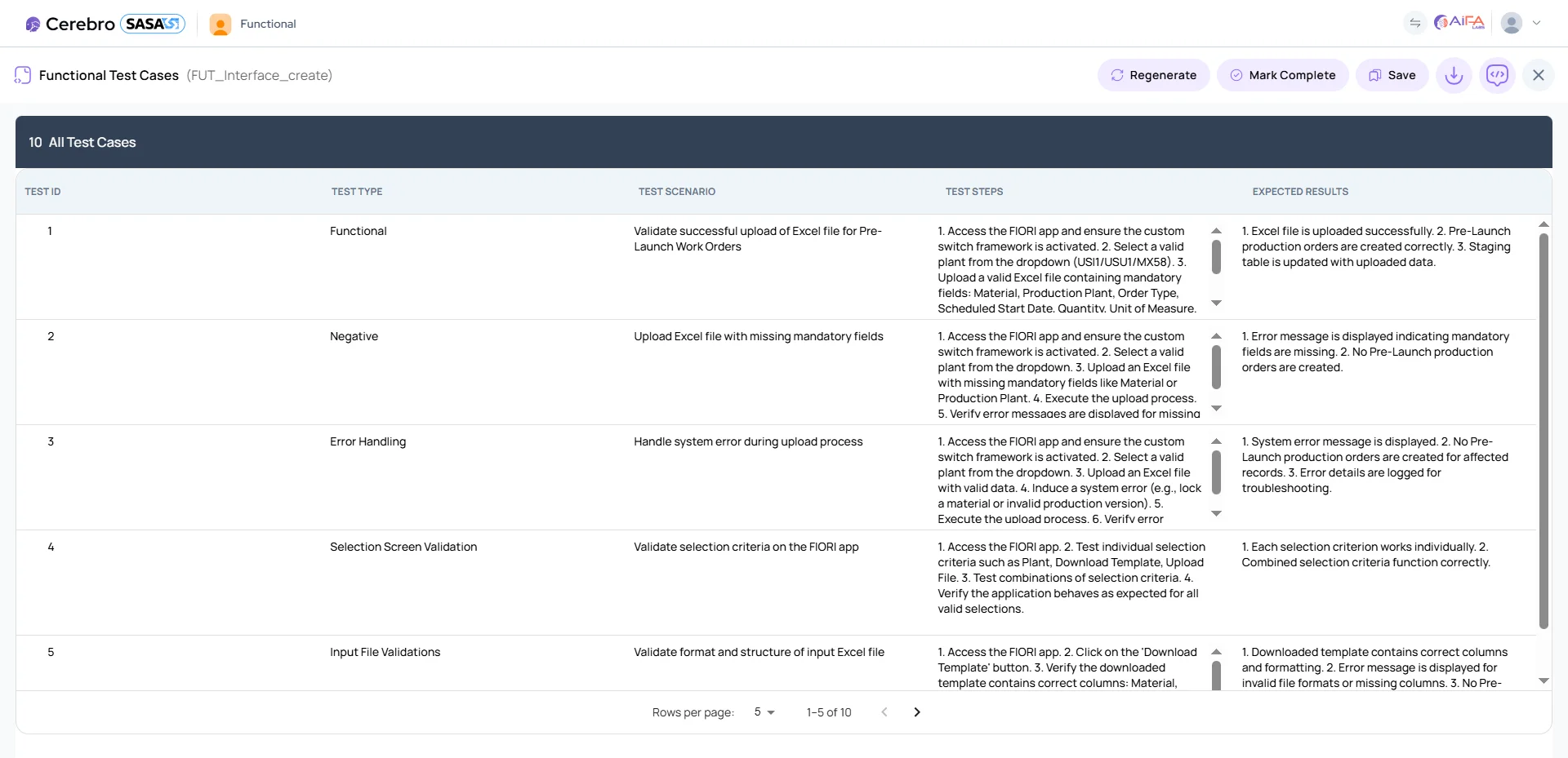 Screenshot of Functional Unit Test (FUT) Creation - SASA AI-powered SAP automation feature